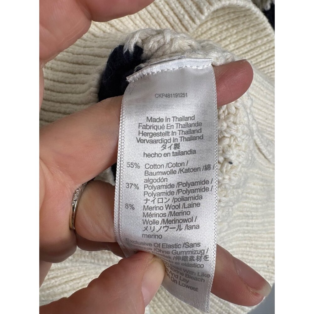 Madewell Waffle-Knit Henley Sweater Blue Ivory Stripe-sz Small - Picture 7 of 9